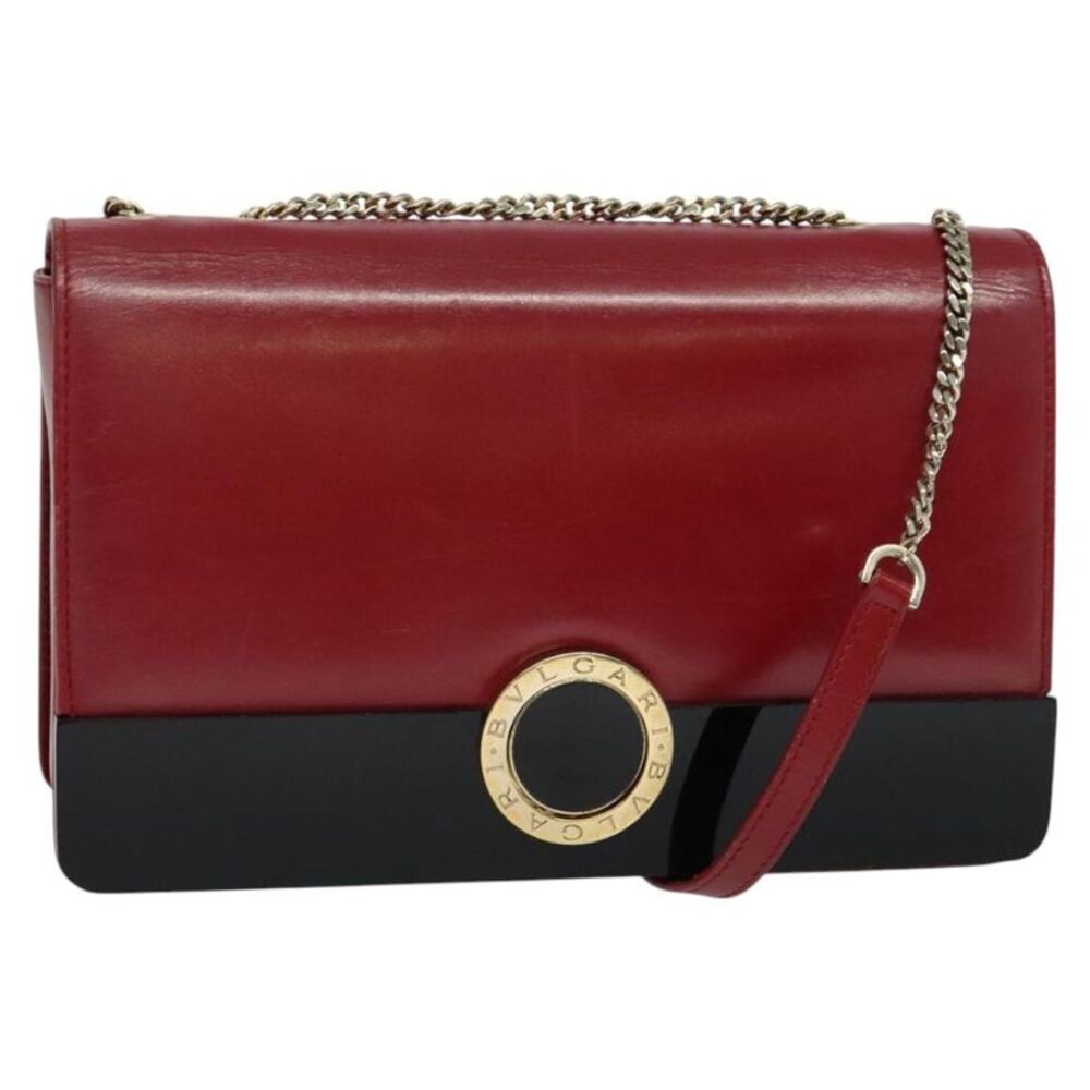 Bvlgari Signature Leather Red Leather Shoulder Bag Bag